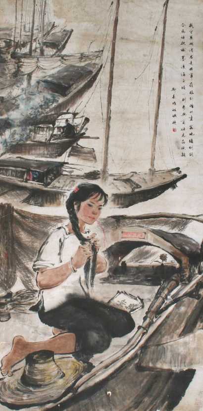谢之光 南海渔村 立轴